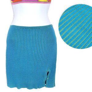 Ribbed Knit Mini Skirt 2Tone Blue Green Slit Organic Cotton 6 M Another Girl